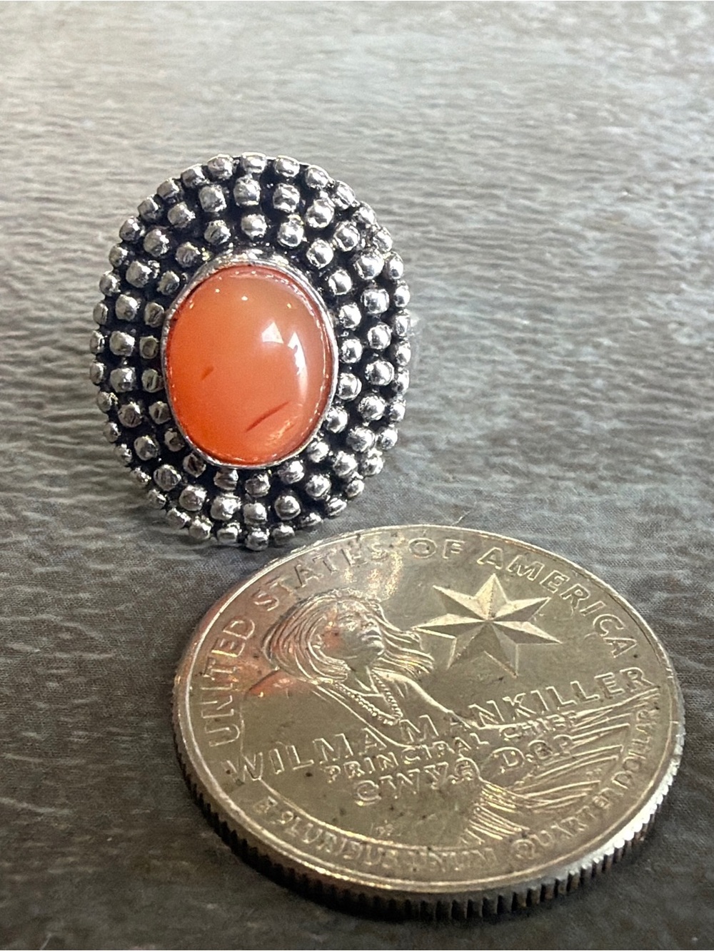 Silver 925 Ring Size 5 Boho Vintage Women Jewelry Carnelian Agate Gemstone - Picture 2 of 3